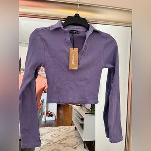 Long sleeve collared crop top